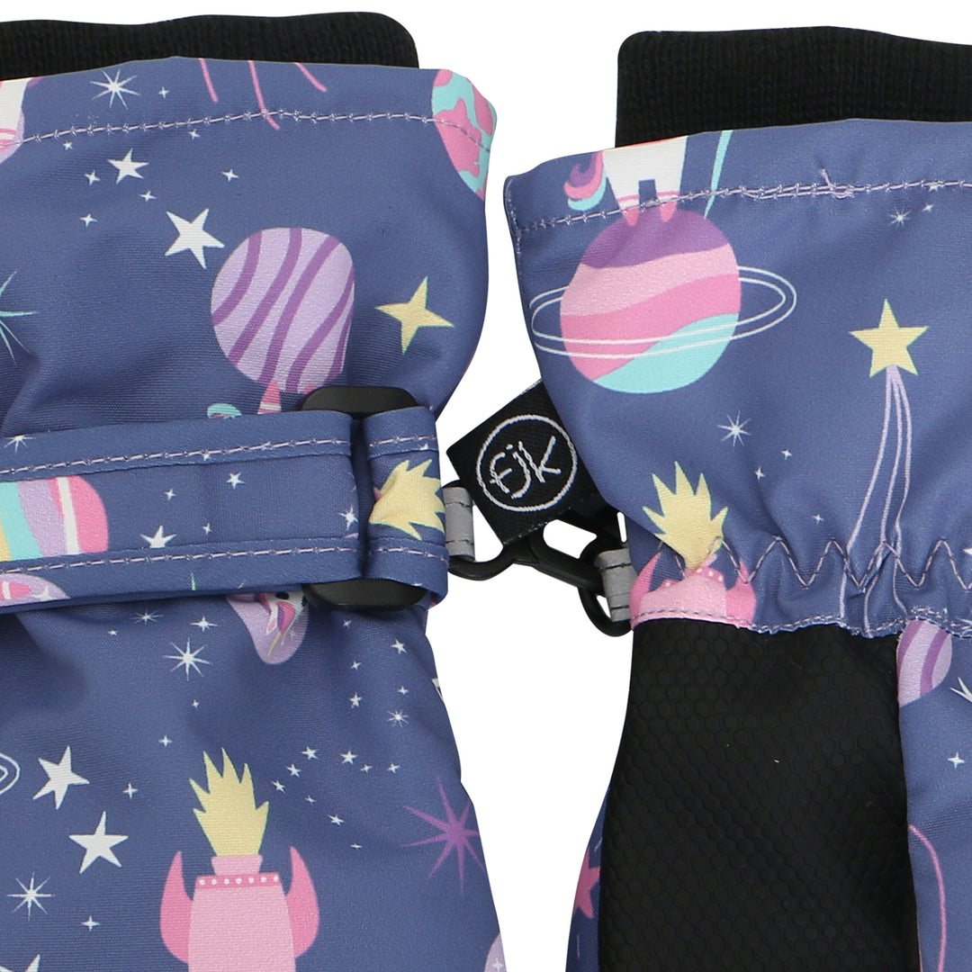 Water Repellent Ski Mittens Unicorn Indigo