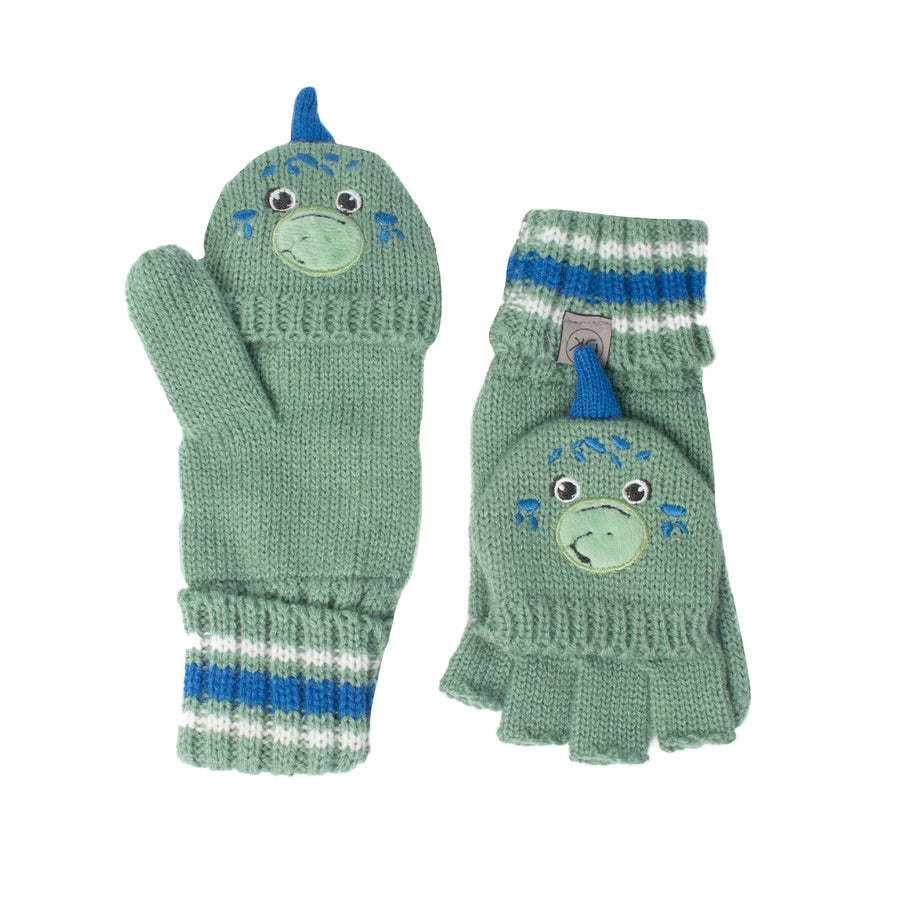 FlapJackKids -Knitted Fingerless Gloves wFlap DinoGreen4-6Y+ Knitted Fingerless Gloves w/Flap - Dino Green 990006502298