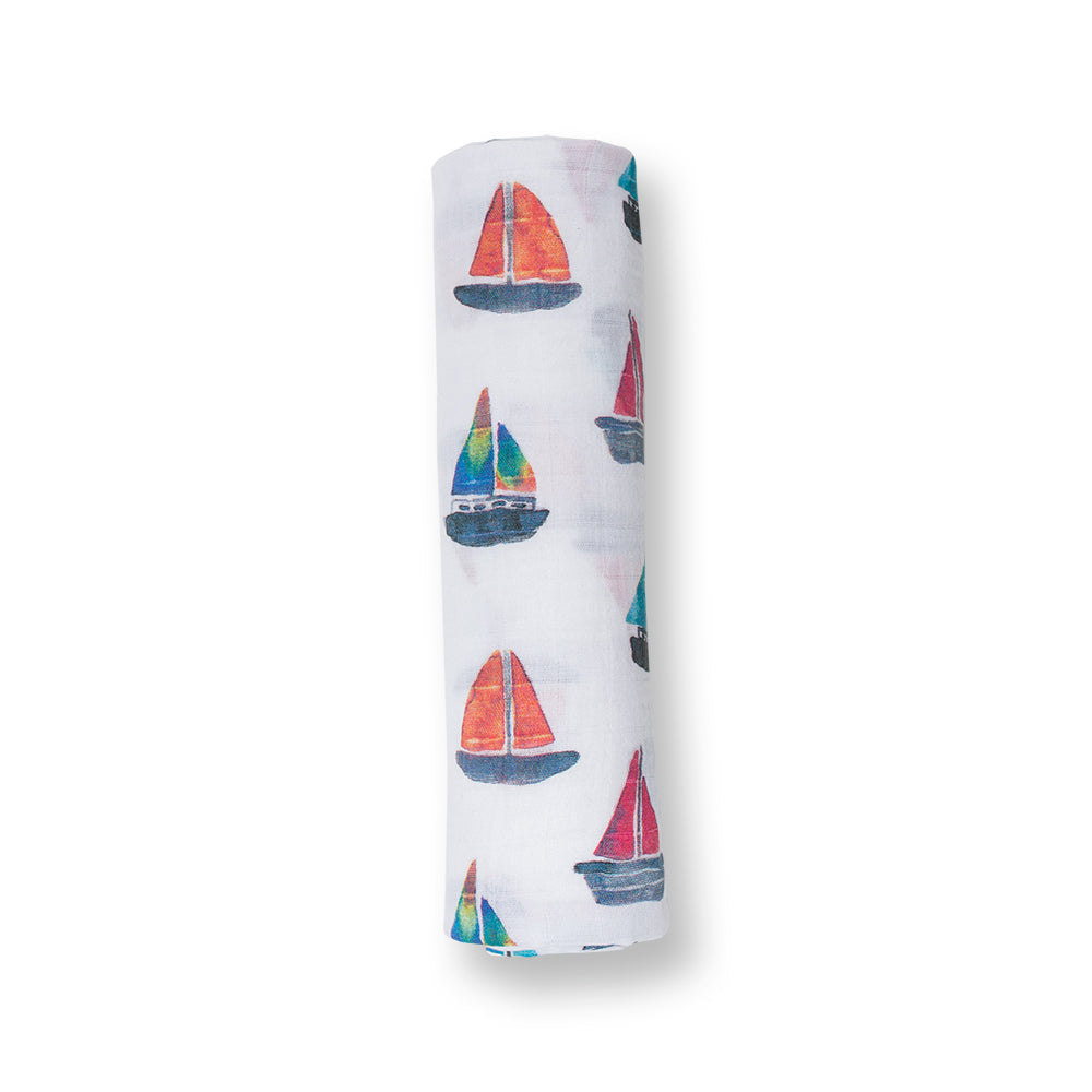 Cotton Muslin Swaddle Blanket - Sailboat