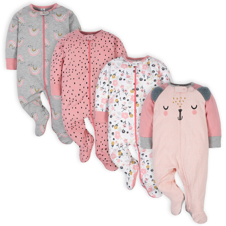 d - Gerber - 4 Pack Sleep 'N Play - Bear - 6-9M 4-Pack Baby Girls Bear Sleep n Plays 013618185229