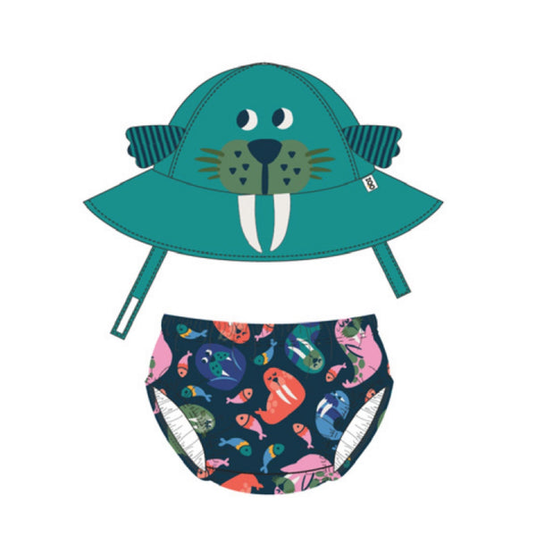 UPF50+ Swim Diaper + Sun Hat Set - Wally the Walrus