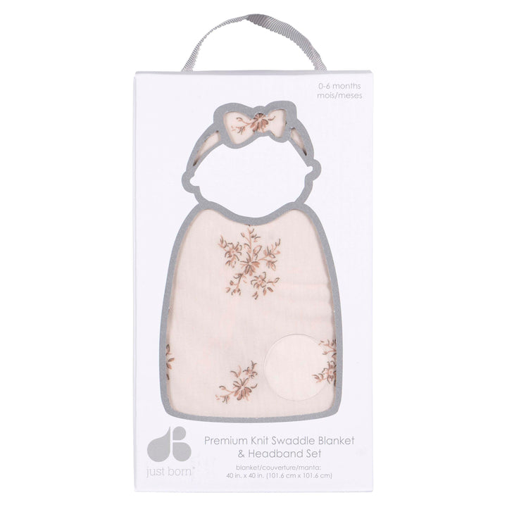 Just Born by Gerber Baby Girl 2-Piece Swaddle and Headband - PINK FOREST