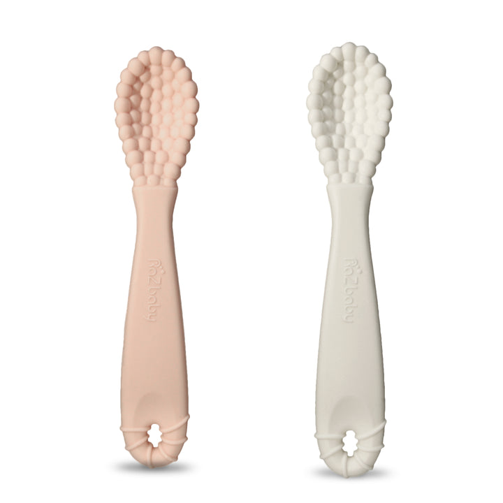 d - RaZbaby - RaZberry Spoon 2pack - Pink-White RaZberry Silicone Training Spoon - 2 pack - Pink & White 850028177402