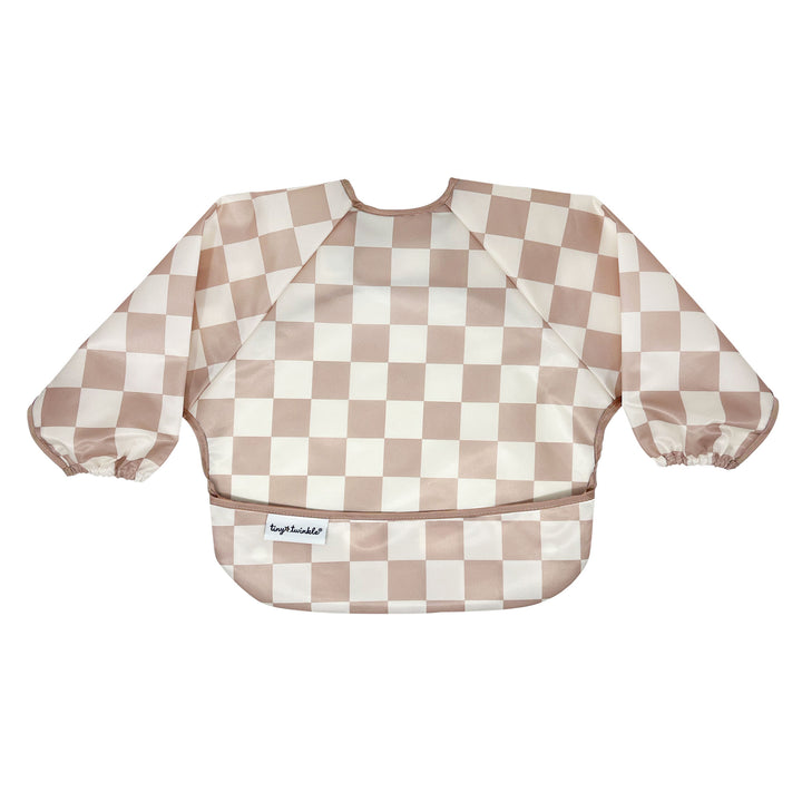 Tiny Twinkle - Full Sleeved Bib - Beige Checkers - 6-24M Mess-proof Full Sleeved Bib - Brown Checkers 810027536204