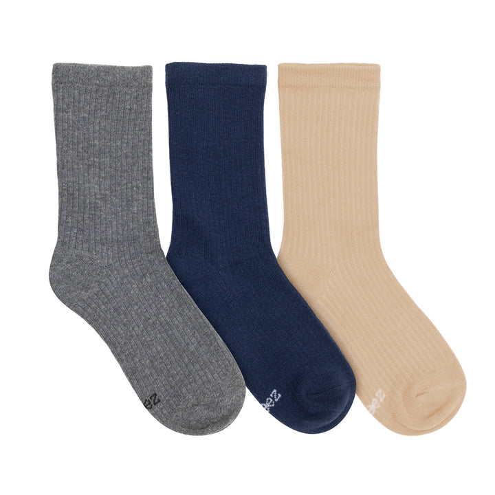 3pk Kids Socks - Ribbed Crews