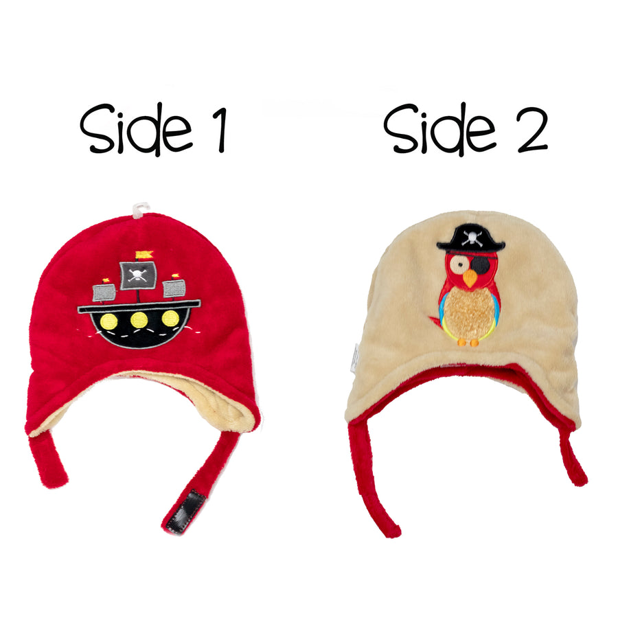 d - FlapJackKids - Kids Winter Hat PirateShipParrot BabyTdlr Kids UPF50+ Winter Hat - Pirate Ship/Parrot 873874002155