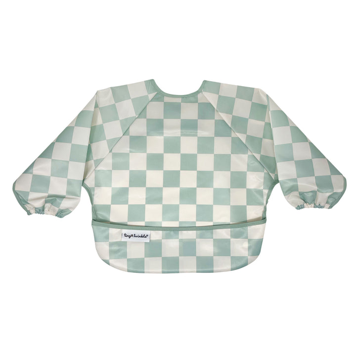 Tiny Twinkle - Full Sleeved Bib - Sage Checkers - 6-24M Mess-proof Full Sleeved Bib - Sage Checkers 810027536242