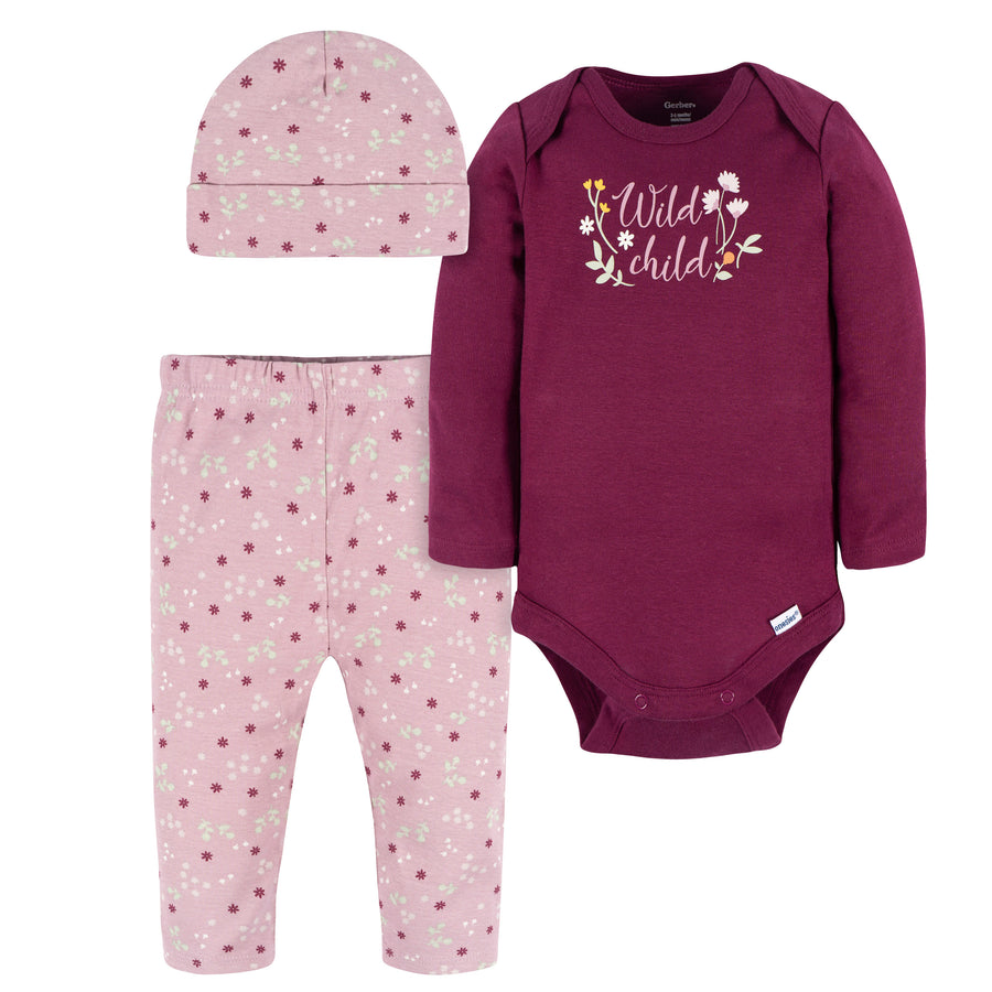 d - Gerber -GE2301-3pc Bodysuit-CapPant Girl Wild 6-9M 3-Piece Bodysuit, Cap + Pant - Wild 013618424748