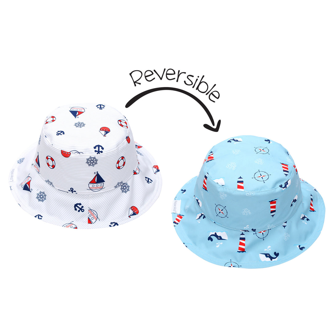 d - FlapJackKids - Patterned Sun Hat - Nautical - S (6M-2Y) Kids UPF50+ Patterned Sun Hat - Nautical 873874005446