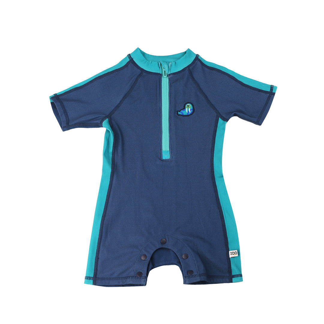 Boys Short Sleeve 1pc Solid Swimsuit
