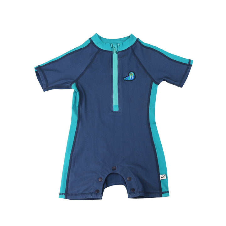 Boys Short Sleeve 1pc Solid Swimsuit