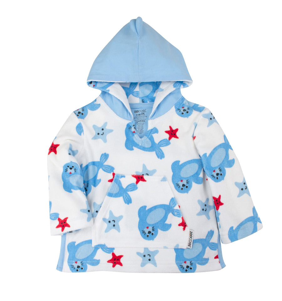 d - ZOOCCHINI - Baby Terry Swim Coverup Seal S-M - 0-12M UPF50+ Terry Swim Coverup - Sunny the Seal 810608033467