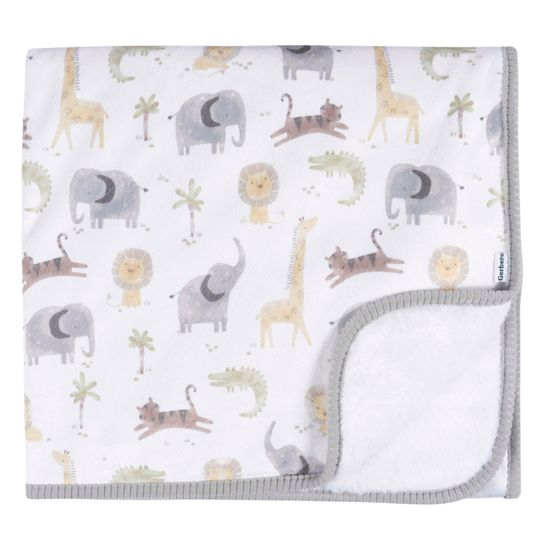 Gerber - OP2304 - 1pk 2ply Plush Blanket - Animals+Geo 2ply Plush Blanket - Animals+Geo 013618468827