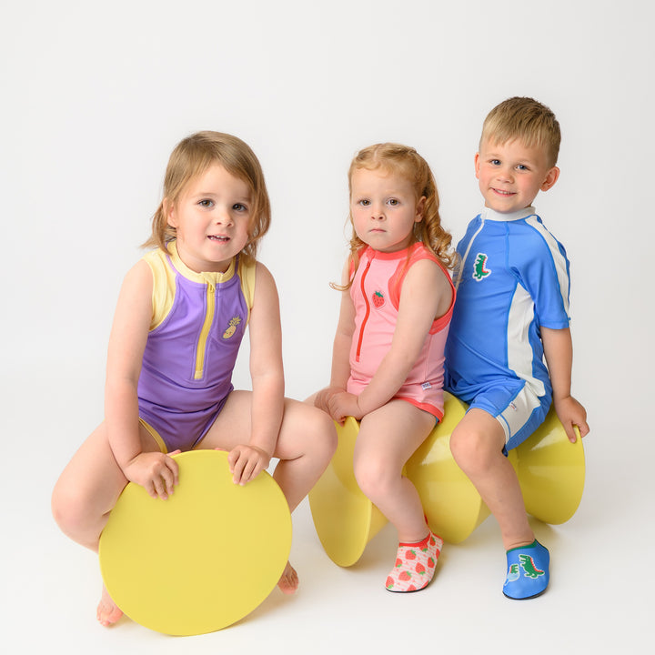 Girls Short Sleeve 1pc Solid Swimsuit