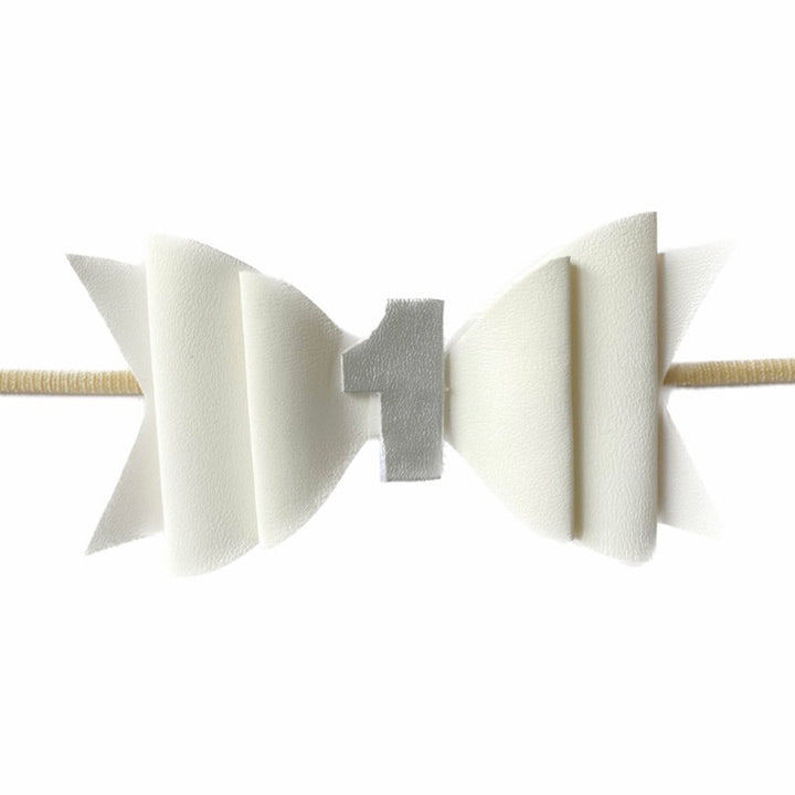 First Birthday Headband - White Hair Bow