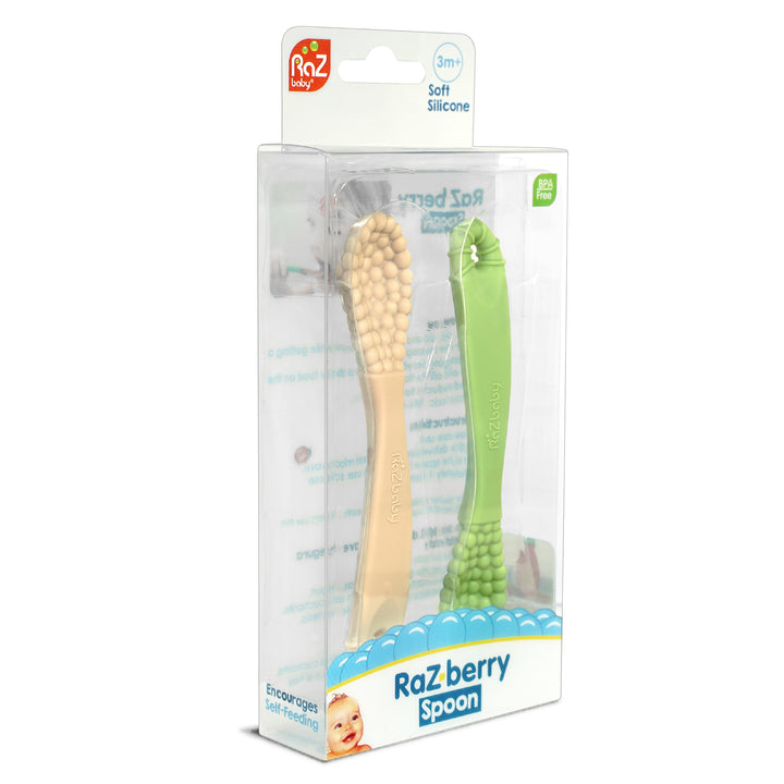 RaZberry Silicone Training Spoon - 2 pack - Tan & Green