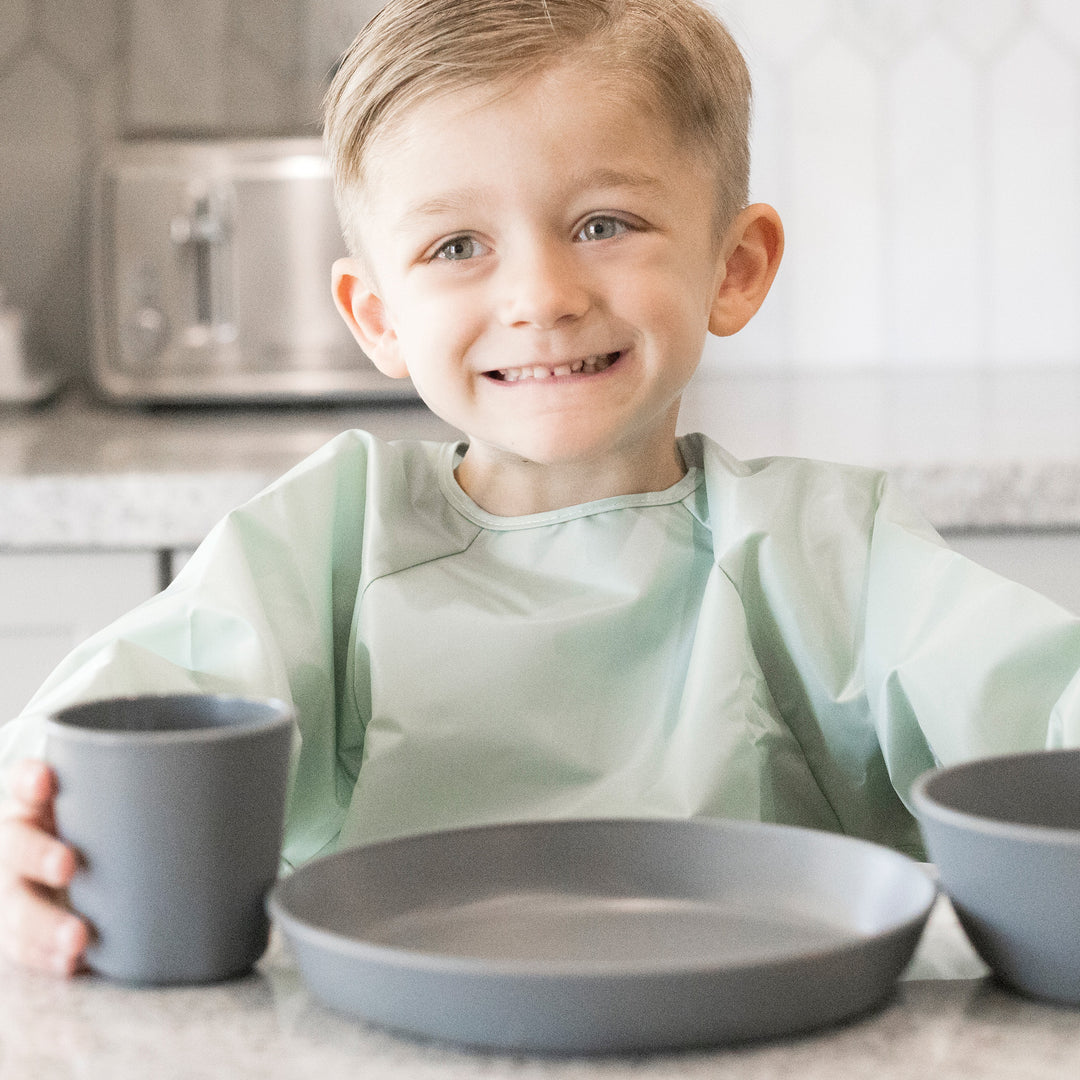 Mess-proof Full Sleeve Bib 2 Pack - Recycled Sage and Charcoal - Large