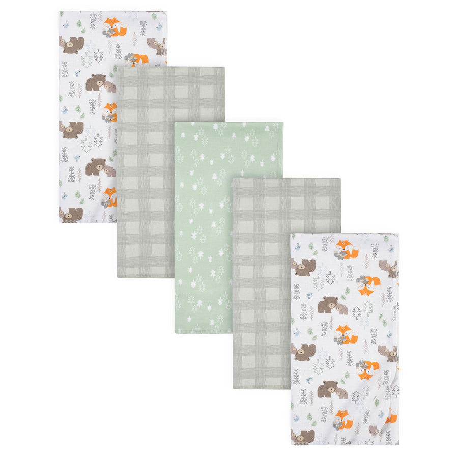 Gerber - 5 pack Receiving Flannel Blankets Woodland Gerber® 5-Pack Baby Boys Woodland Flannel Receiving Blankets 013618221101