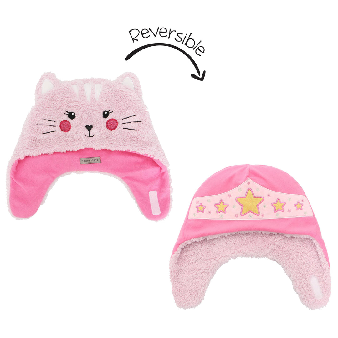 d - FlapJackKids -Reversible Sherpa Hat CatSuperhero (2-4Y) Reversible Sherpa Hat - Cat/Superhero 873874007037