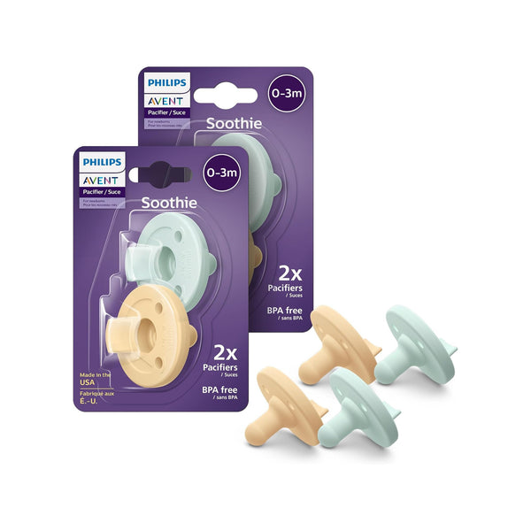 Soothie Pacifier 2 Pack - 0-3M - Yellow/Cyan
