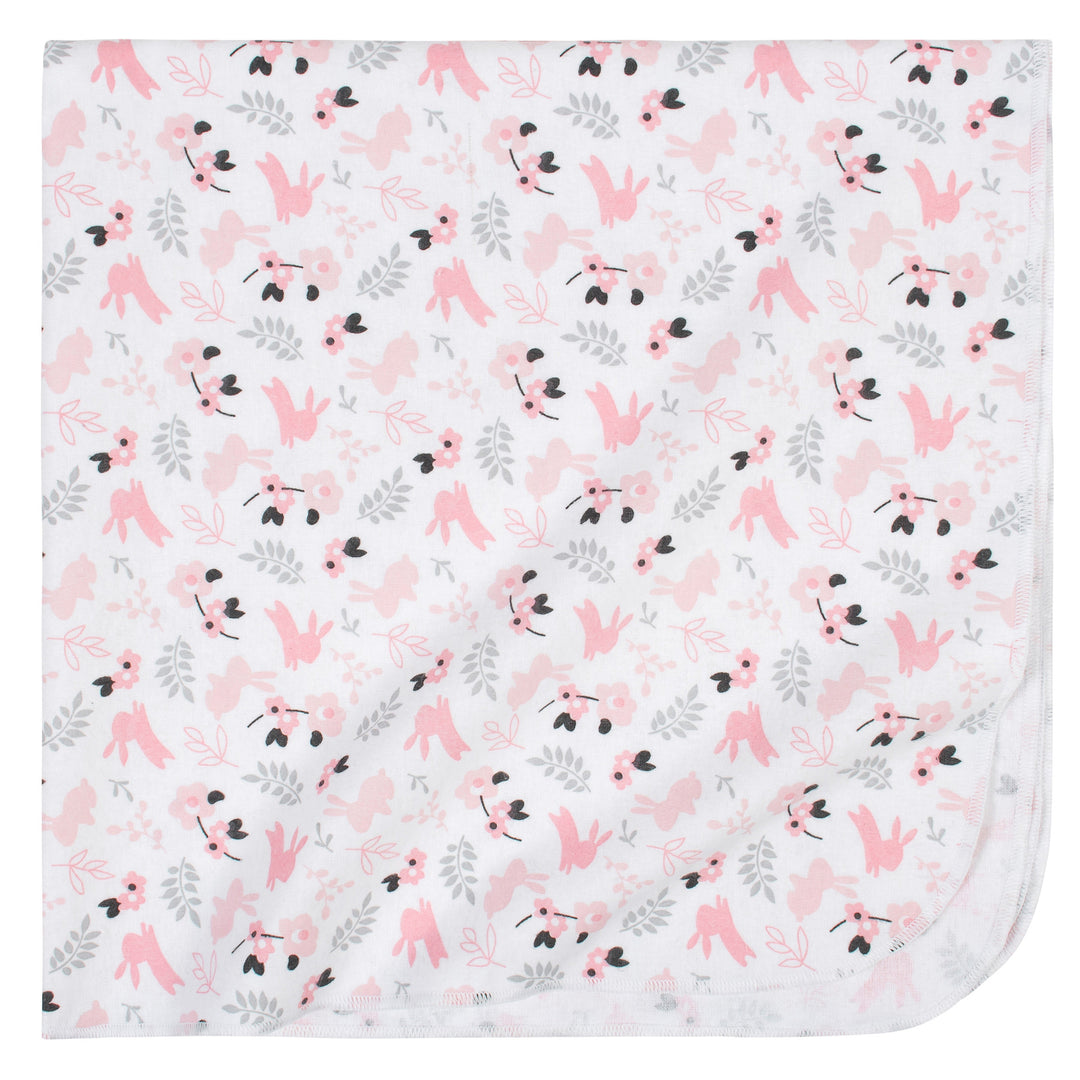 Just Born 4 Pack Baby Girls Bunnies Flannel Receiving Blankets