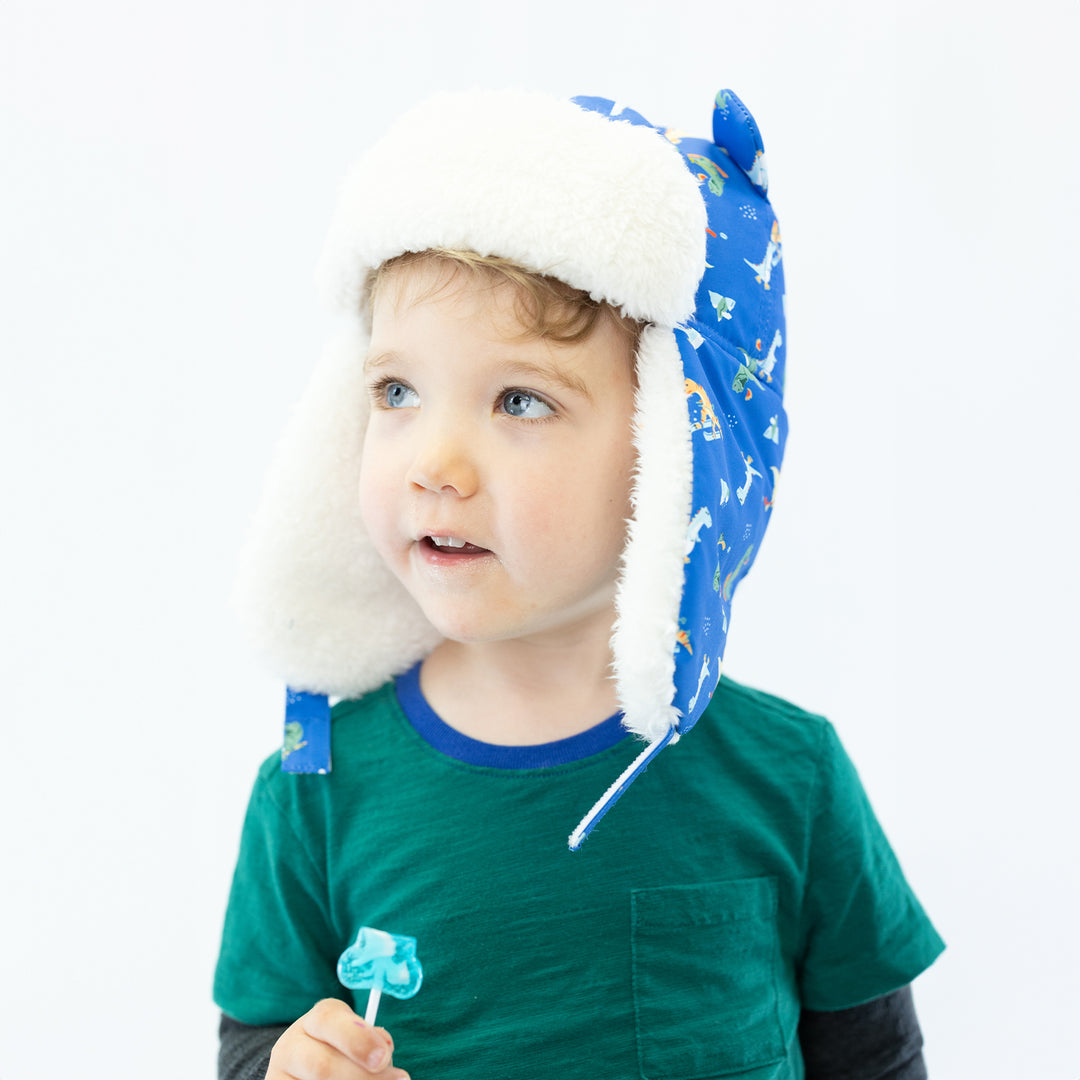 Water Repellent Trapper Hat - Dino on Ice