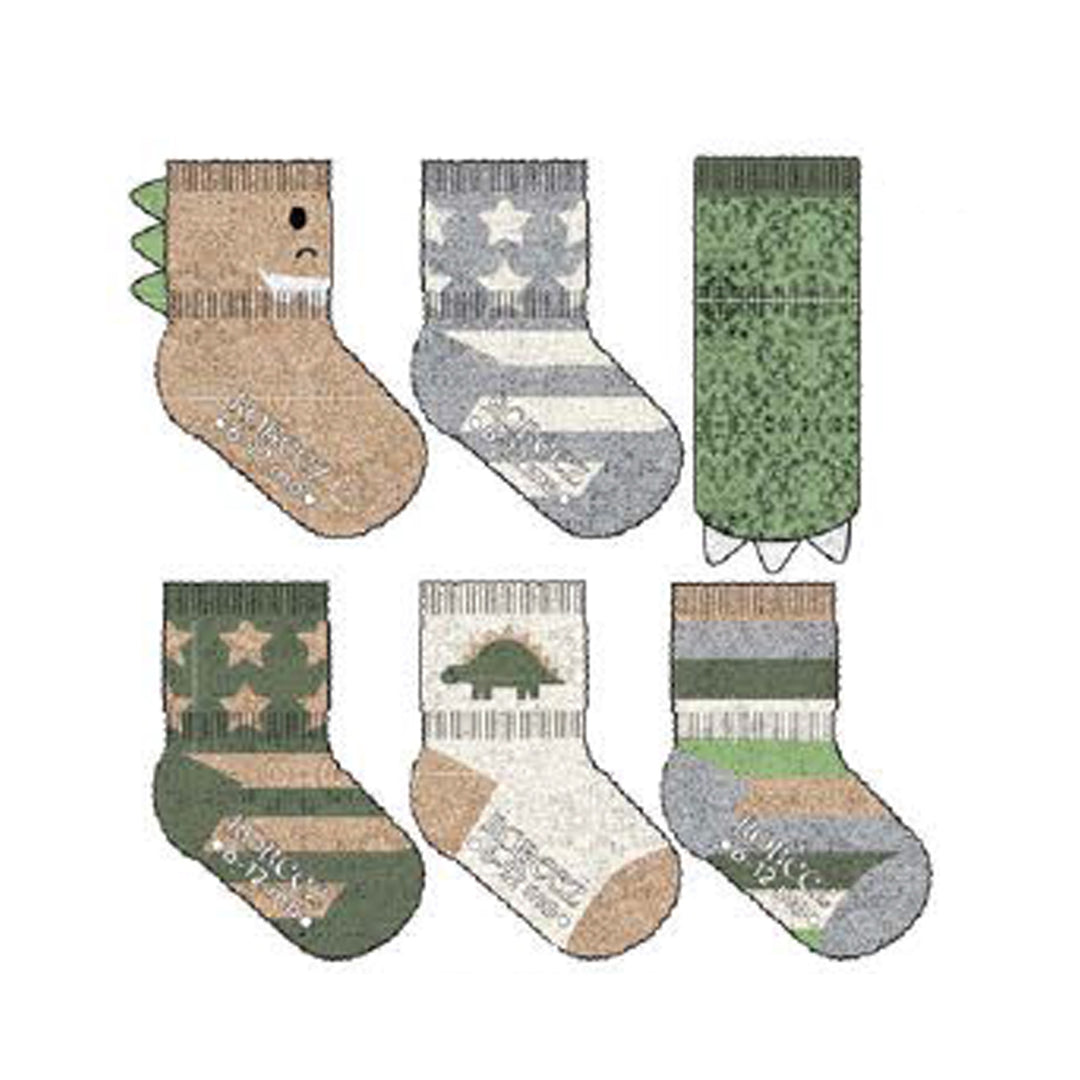 Robeez - F24 - 6pk Infant Socks - Cozy Dinos - 6-12M 6pk Infant Socks - Cozy Dinos 197166010599