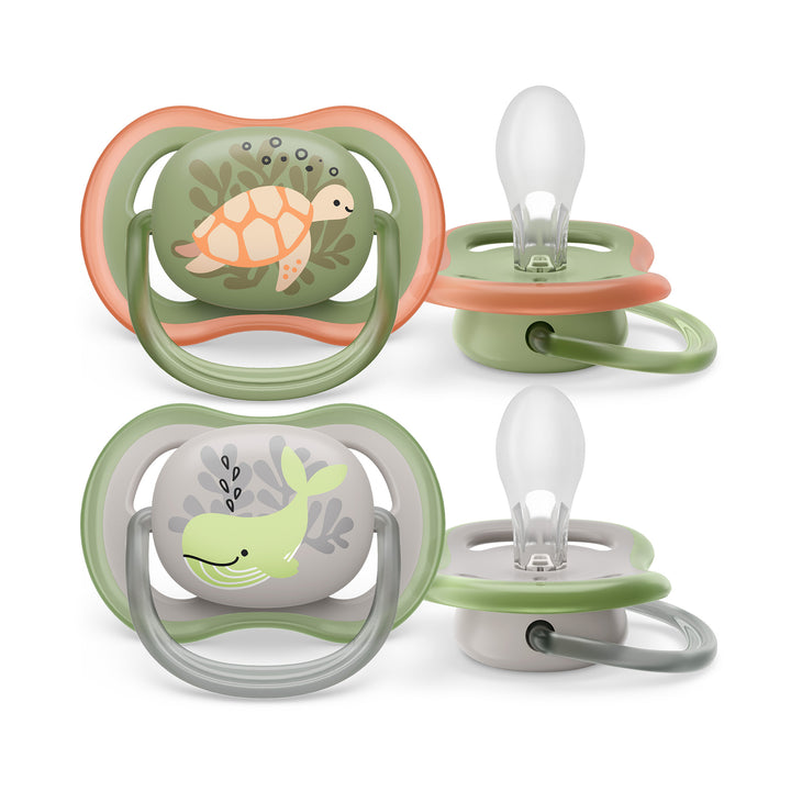 Ultra Air Pacifier   6 18m   Orange Turtle + Green Whale   2 pack