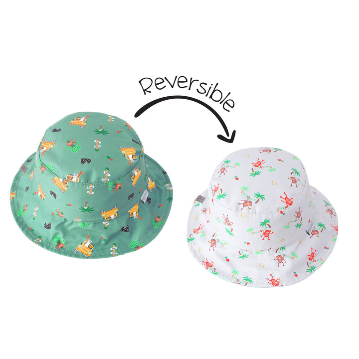 FlapJackKids - Patterned Sun Hat - Safari/Monkey - XS (0-6M) Reversible Kids UPF50+ Patterned Sun Hat - Safari/Monkey 990006501673