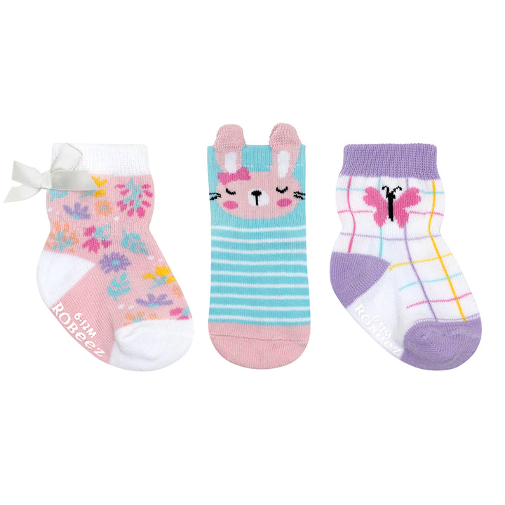 Robeez - S24 - 3pk Infant Socks - Sweet Bunny - 6-12M 3pk Infant Socks - Sweet Bunny 197166003126