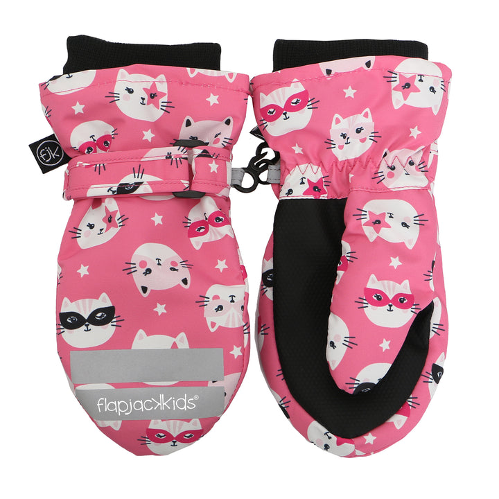 Water Repellent Ski Mittens Cat Pink