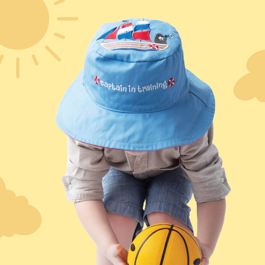 Reversible Kids UPF50+ Sun Hat - Tall Ship/Lighthouse