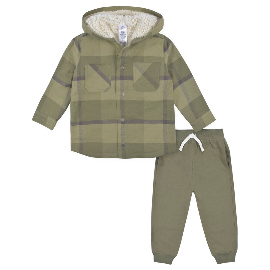 d - Gerber-Opp-22F-2pc Flannel Jacket+Jogger -Green- 2T 2-Piece Baby & Toddler Boys Green Plaid Jacket & Jogger Set 013618331794