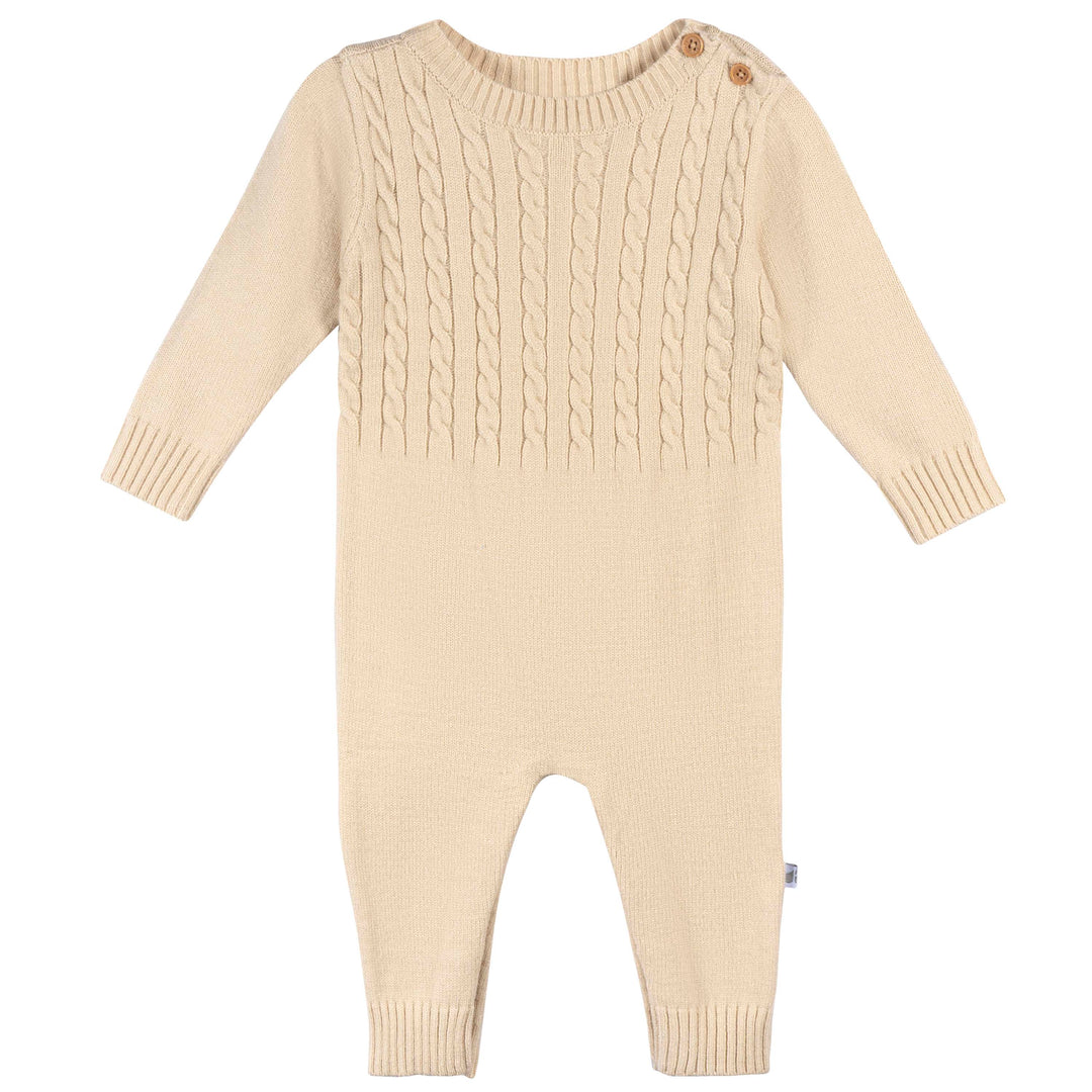 Just Born - OP2401 - Sweater Knit Romper - Tan - 3-6M Just Born by Gerber Baby Neutral 1-Pack Sweater Knit Romper - TAN 032633139482