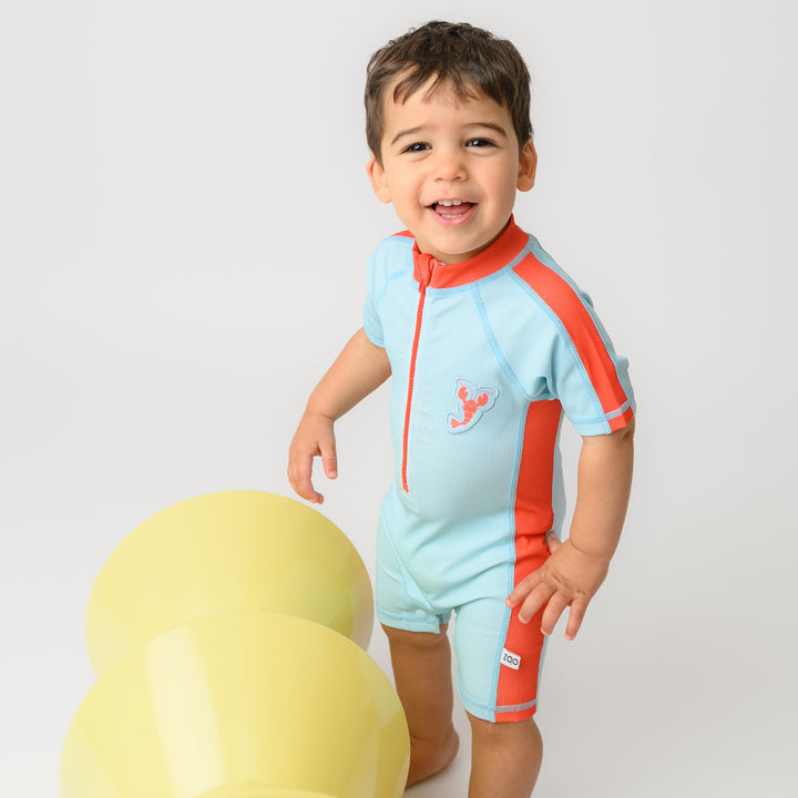 Boys Short Sleeve 1pc Solid Swimsuit