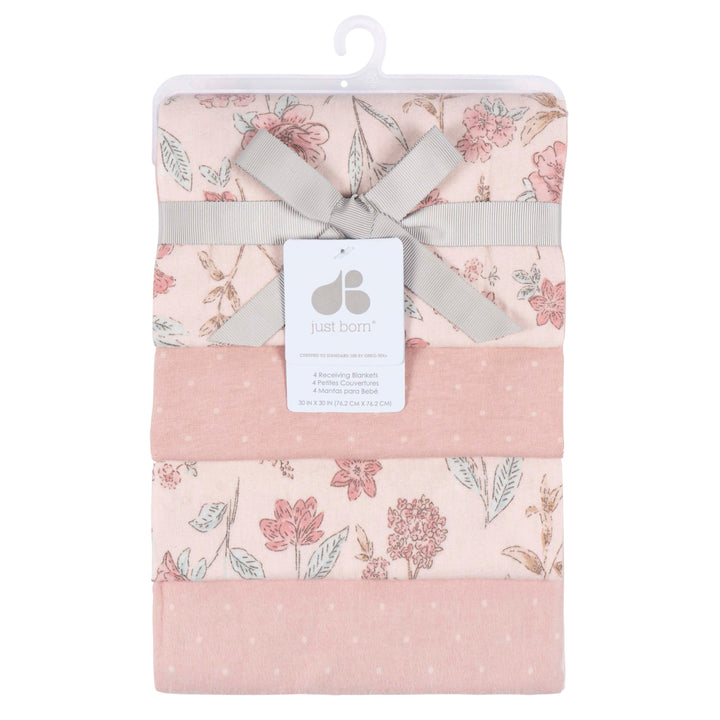 Just Born - OP2401 - 4pk Flannel Receiving Blankets - Pink Just Born by Gerber Baby Girl 4-Pack Flannel Receiving Blankets - PINK 032633138799