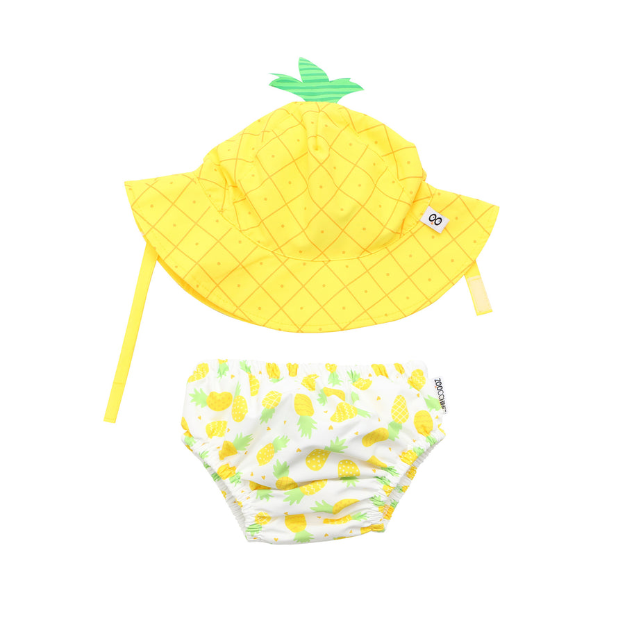 ZOOCCHINI - Baby Swim Diaper + Sun Hat Set Pineapple 12-24M UPF50+ Baby Swim Diaper & Sun Hat Set - Pineapple 810608032705