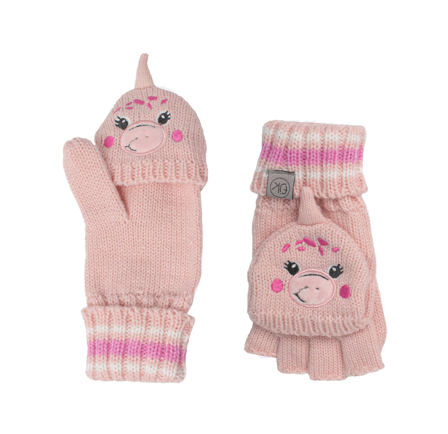 FlapJackKids - Knitted Fingerless Gloves wFlap DinoPink4-6Y+ Knitted Fingerless Gloves w/Flap - Dino Pink 990006502274