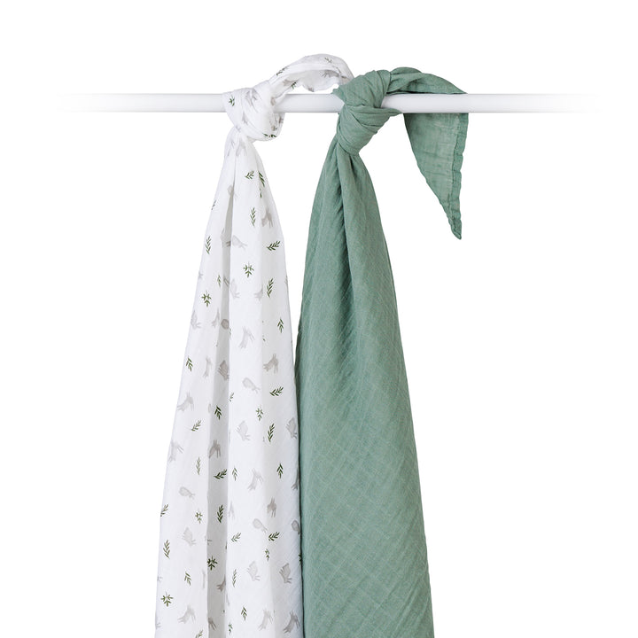 2 pack Cotton Swaddles - Bunny + Fern