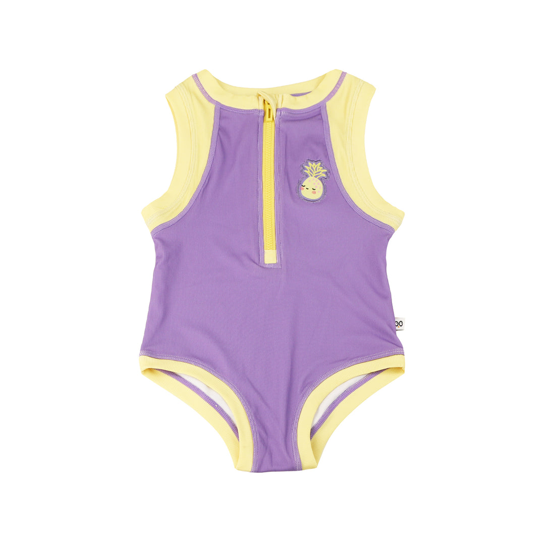 Girls Short Sleeve 1pc Solid Swimsuit