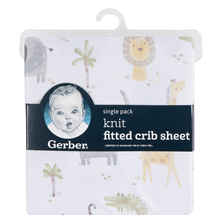 Knit Crib Sheet - Animals+Geo Neutral - Animals