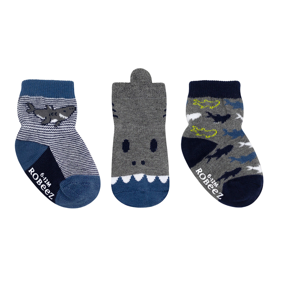 Robeez - S24 - 3pk Infant Socks - Sharks - 12-24M 3pk Infant Socks - Sharks 197166002839