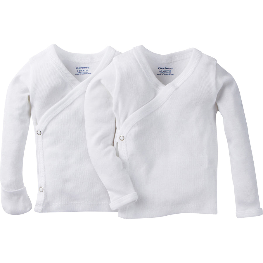 d - Gerber  - 2 Pack - Long Sleeve Side Snap Shirt - 0-3M ® 2-Pack Baby Neutral White Long-Sleeve Side-Snap Shirt 047213905708