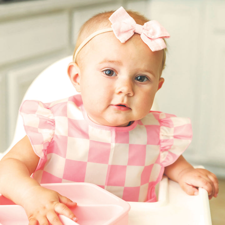 Mess Proof Easy Bib Ruffle - Pink Check