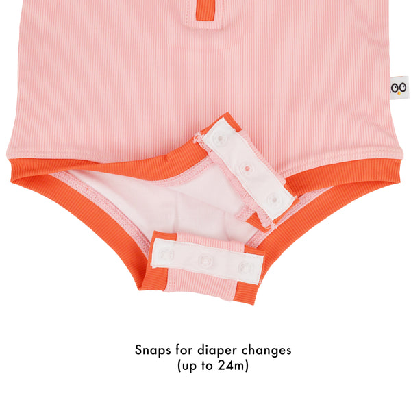 Girls Short Sleeve 1pc Solid Swimsuit