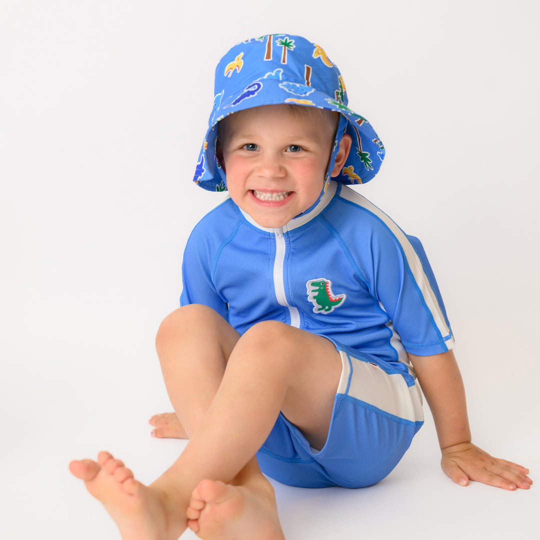 Boys Short Sleeve 1pc Solid Swimsuit