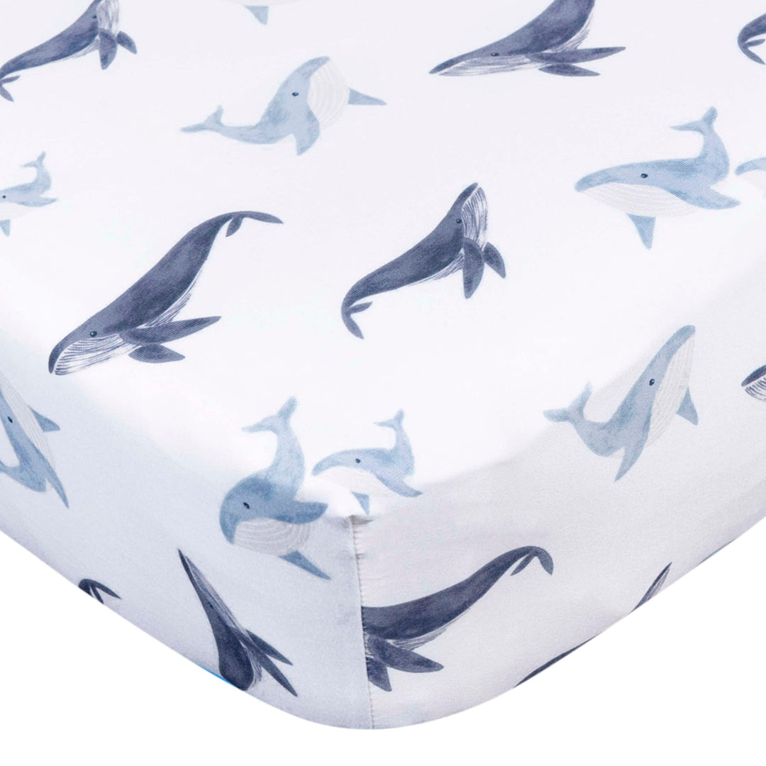 Gerber - OP2304 - 1pk Knit Crib Sheet - Coastal Calm -Whales Knit Crib Sheet - Coastal Calm -Whales 013618468896