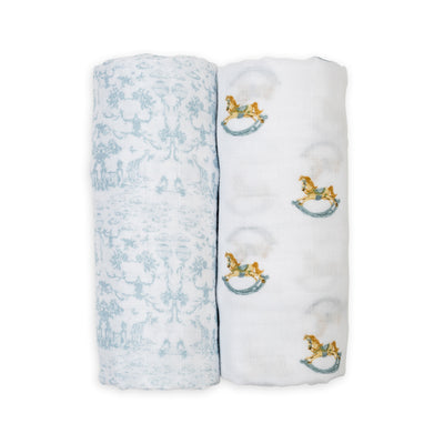 Lot de 2 couvertures d'emmaillotage en mousseline de coton - 40 x 40
