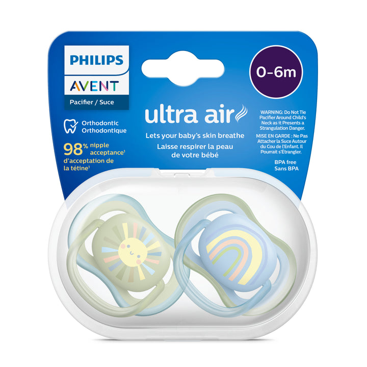 Ultra Air Pacifier - 0-6m - Smiling Sun + Blue Rainbow - 2 pack