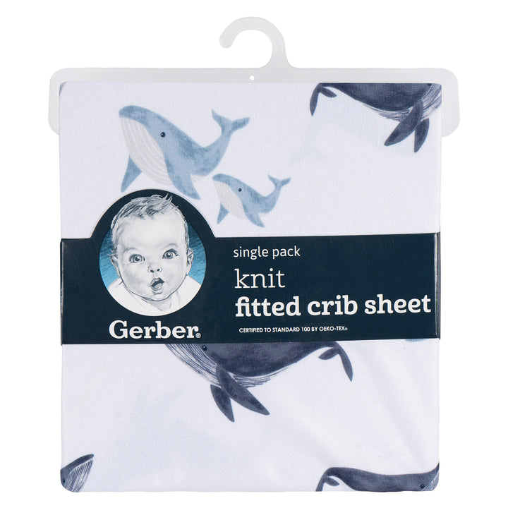 Knit Crib Sheet - Coastal Calm -Whales